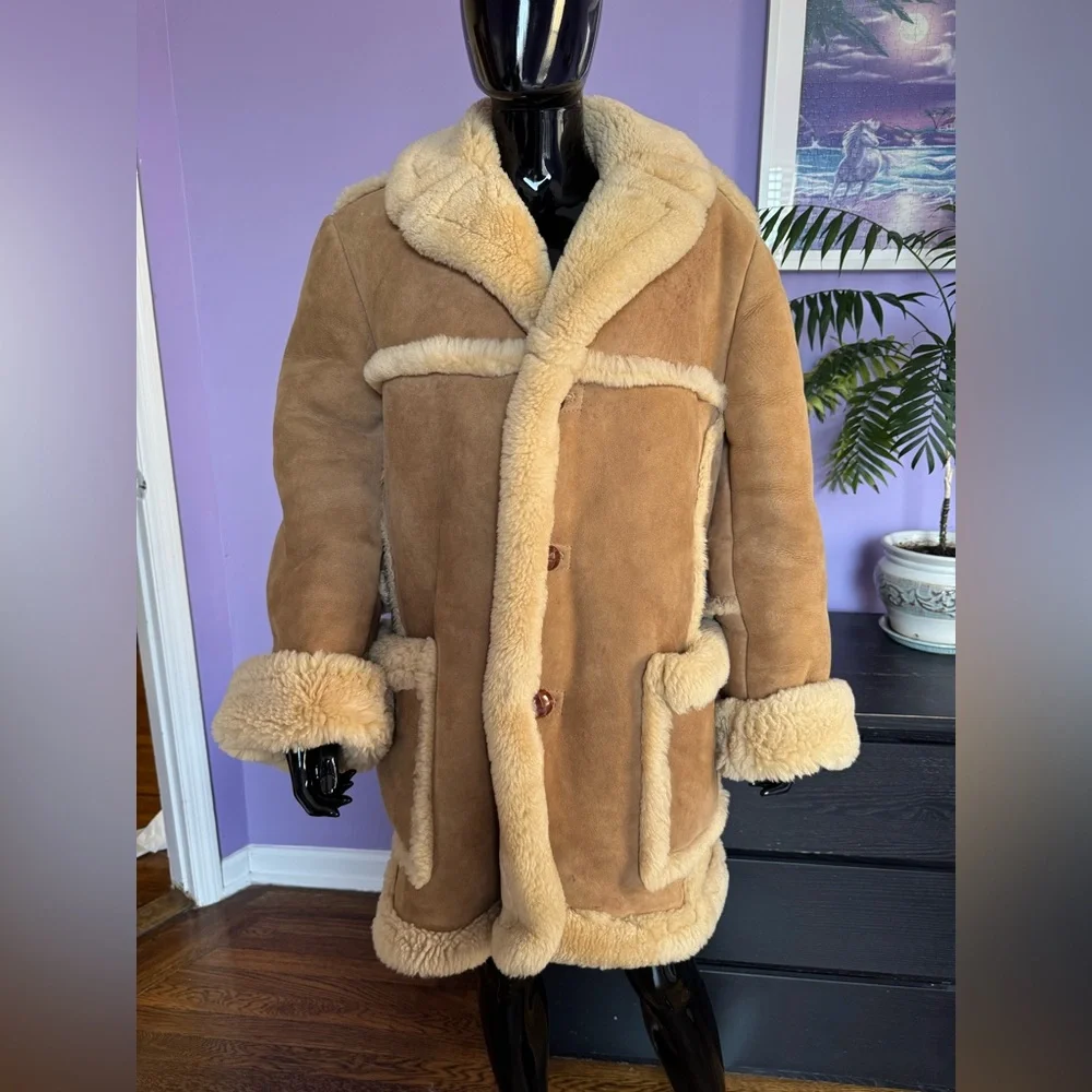 Saks Fifth Avenue brown shearling jacket coat Size 42 - Picture 5 of 17